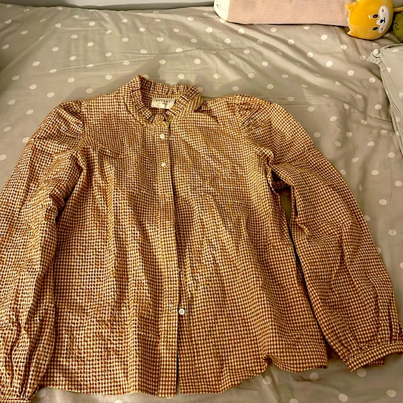 Sezane Tops - Sezane Brown and White Gingham Button-Down Shirt